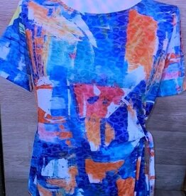 Bali Bali Multi Color Print Round Neck S/S Side Tie Detail Top