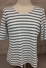 Bali Bali Heather Blue/Ecru Stripe Round Neck S/S Top