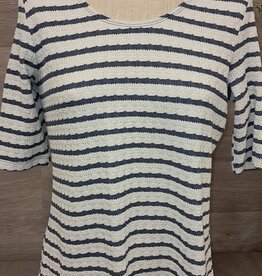 Bali Bali Heather Blue/Ecru Stripe Round Neck S/S Top