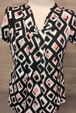 Bali Bali Black Geo Print Multi Color V-Neck S/S  Top