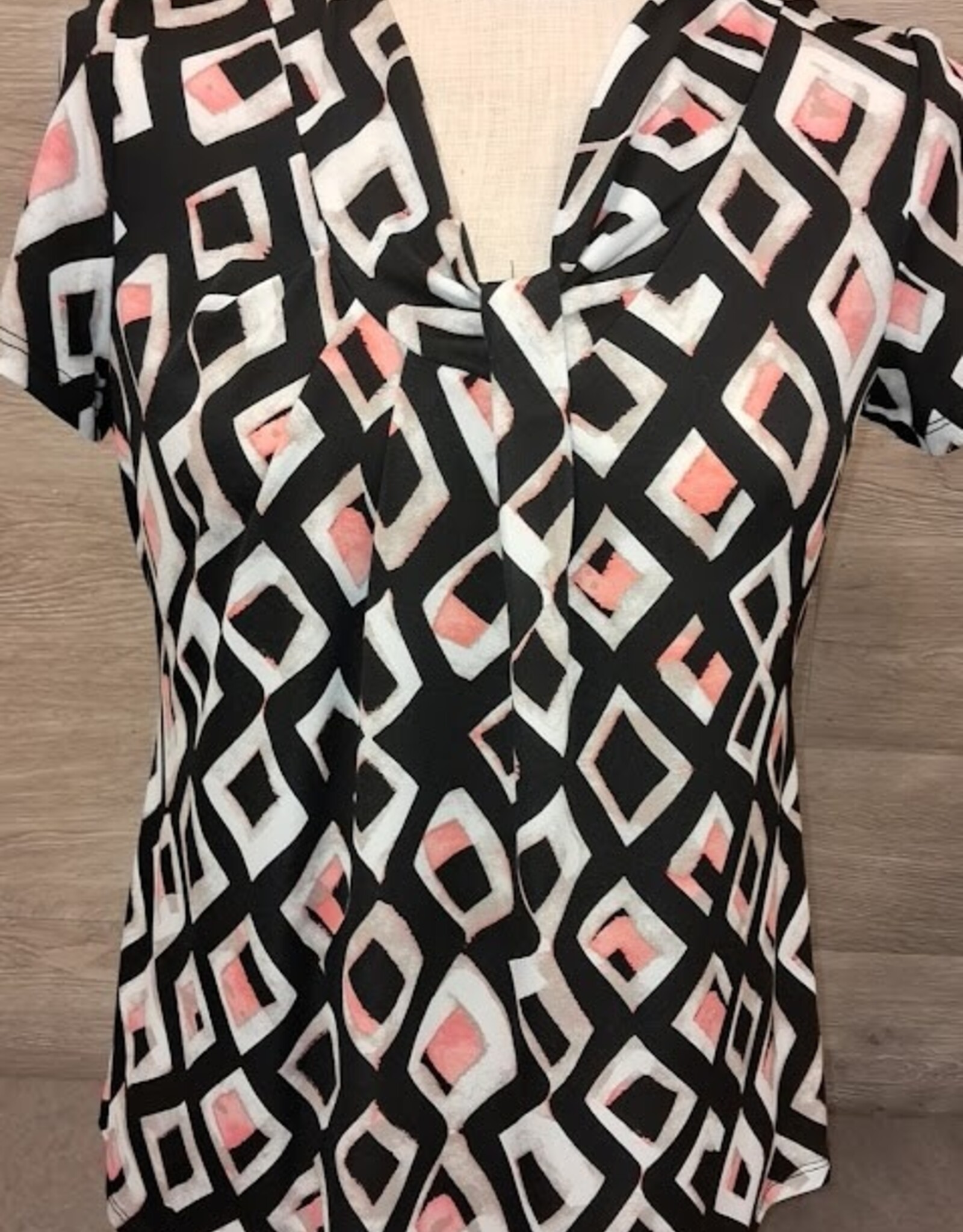 Bali Bali Black Geo Print Multi Color V-Neck S/S  Top