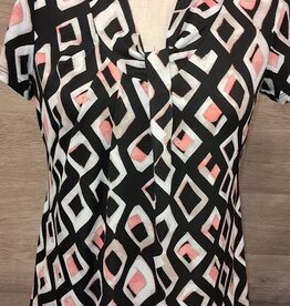 Bali Bali Black Geo Print Multi Color V-Neck S/S  Top
