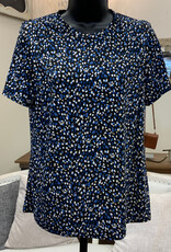 Bali Bali Navy Print Round Neck Short Sleeve Top