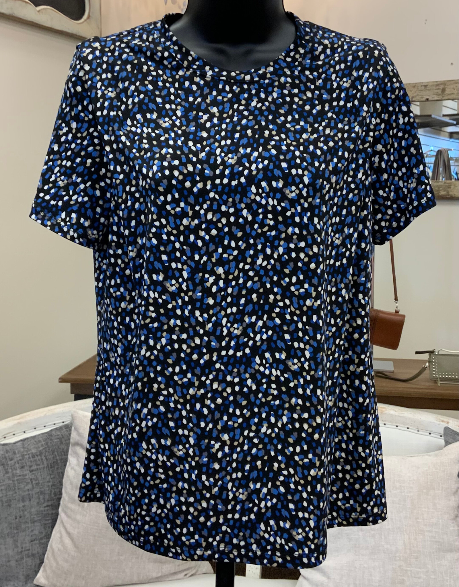 Bali Bali Navy Print Round Neck Short Sleeve Top