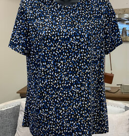 Bali Bali Navy Print Round Neck Short Sleeve Top