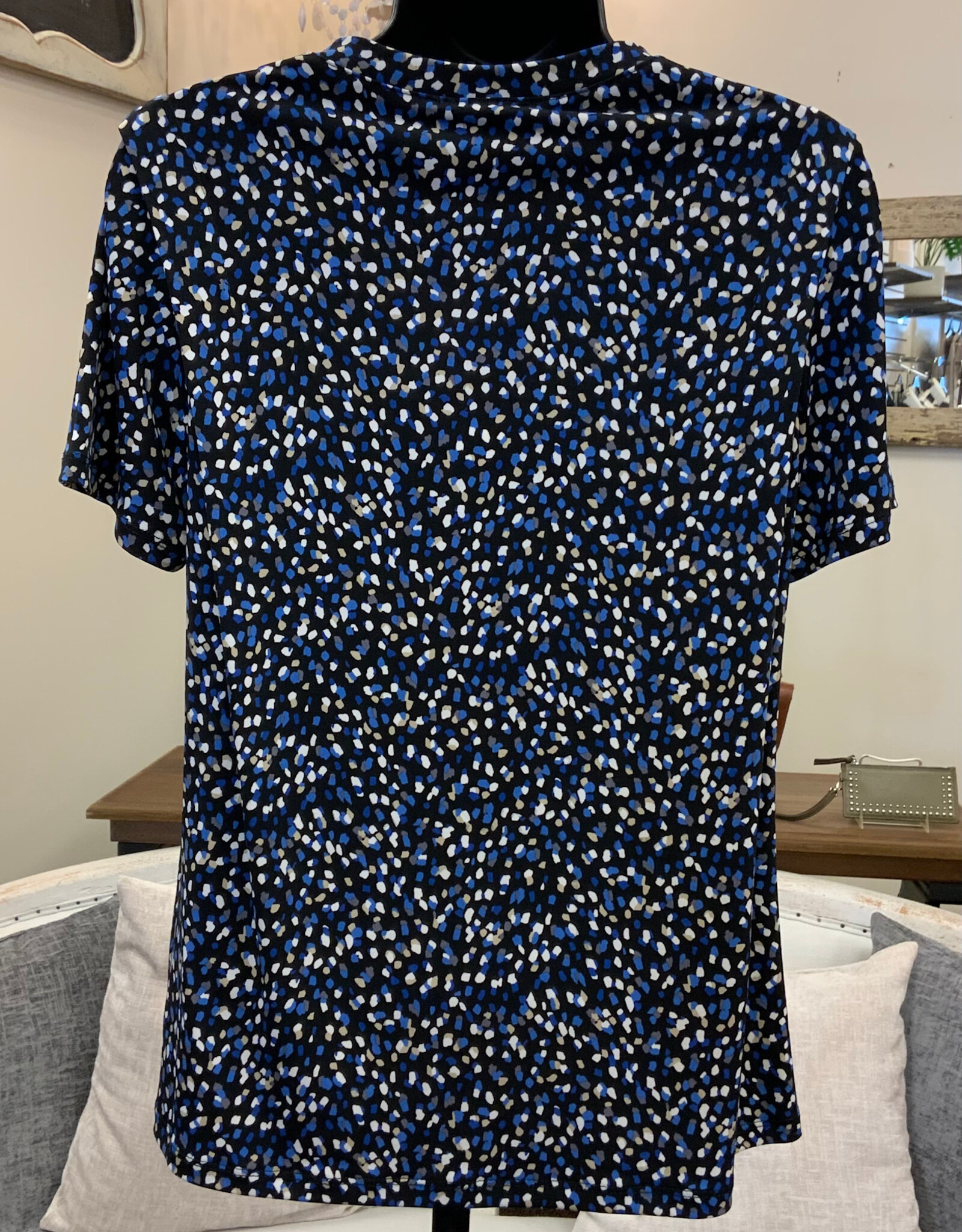 Bali Bali Navy Print Round Neck Short Sleeve Top