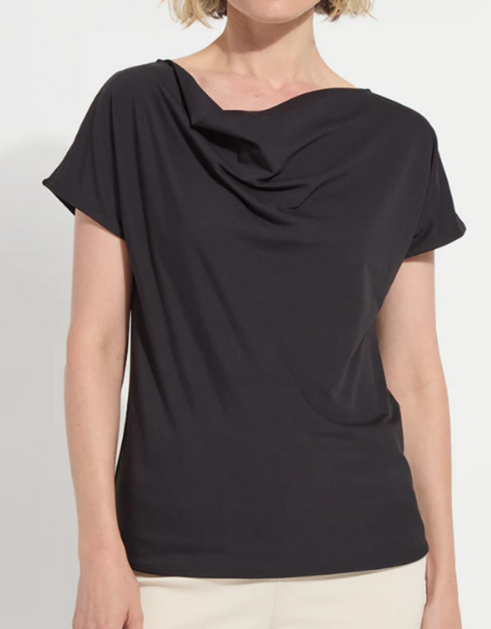 Lysse Lysse Black Ensley Cowl Neck Short Sleeve Top