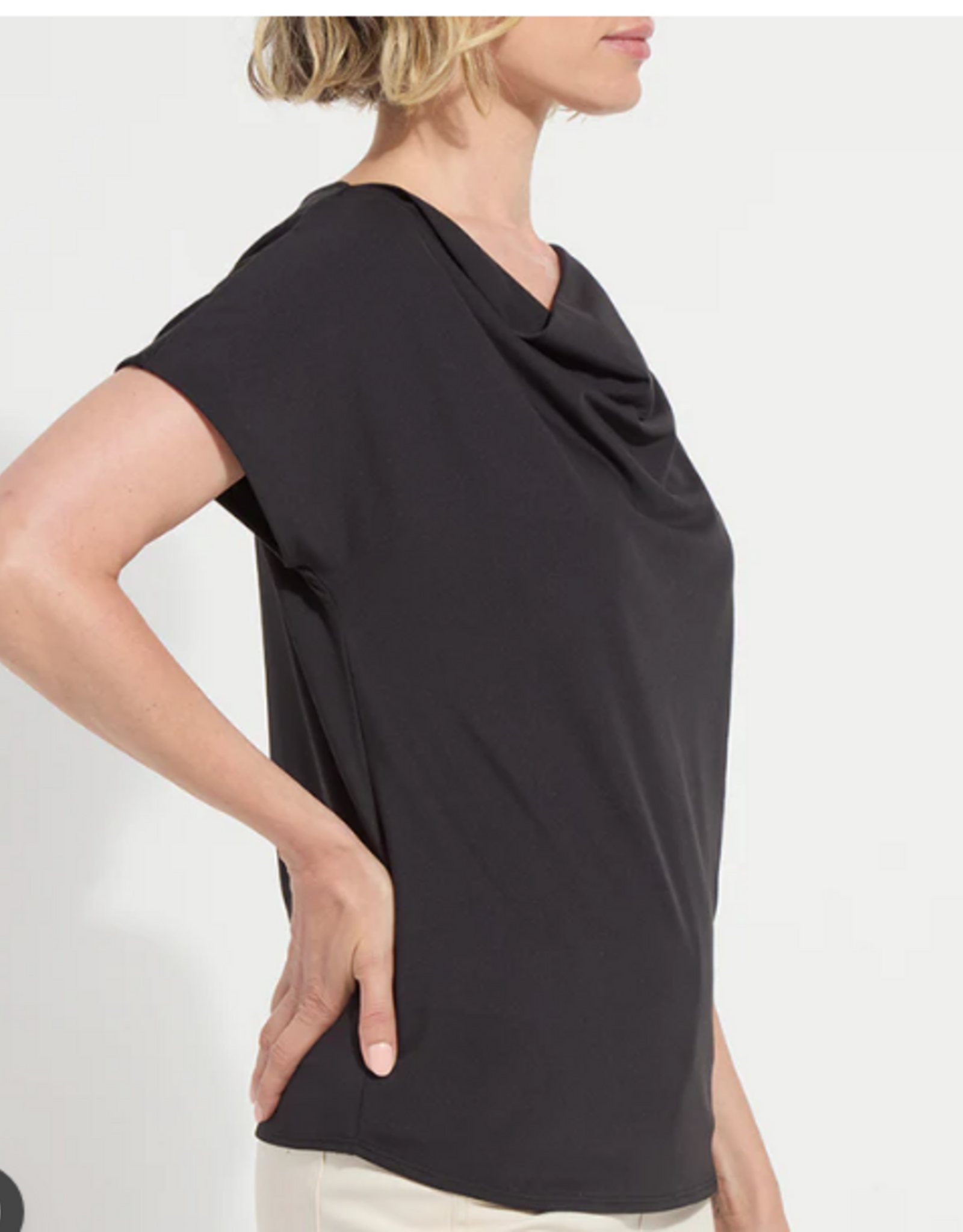 Lysse Lysse Black Ensley Cowl Neck Short Sleeve Top