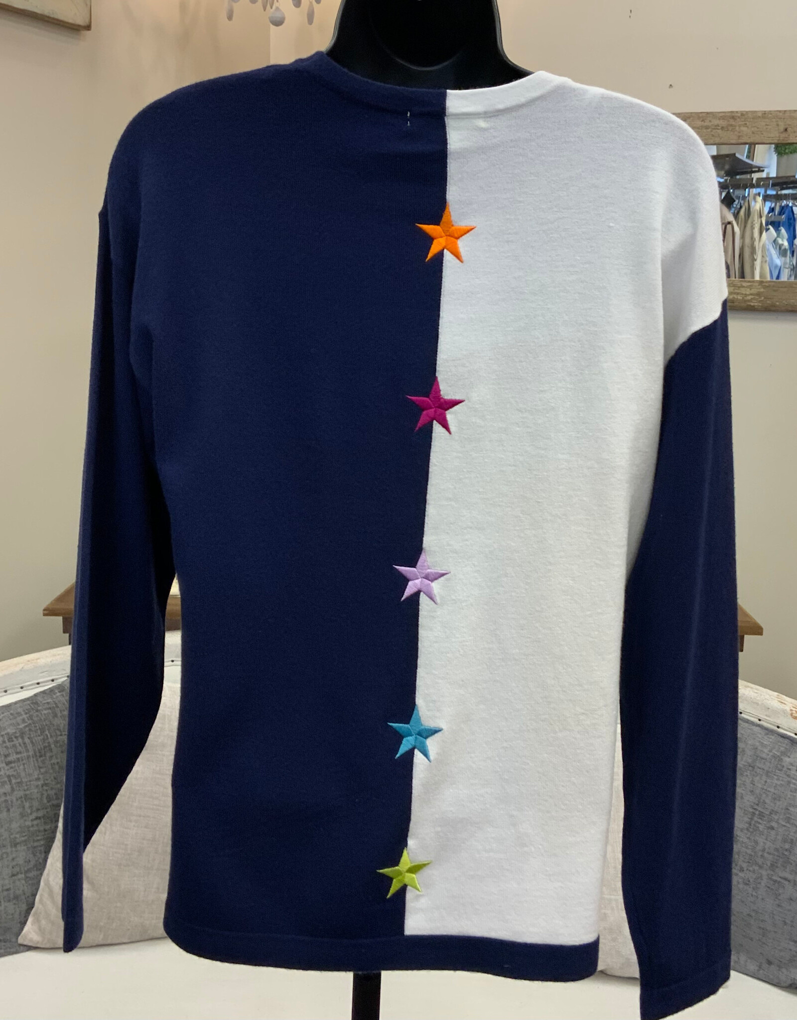 Trisha Tyler Trisha Tyler Navy White Color Block V-Neck L/S Sweater