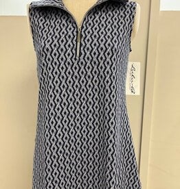 Lulu B Lulu B  RPNW Navy Rope Print  1/4 Zip Sleeveless Dress