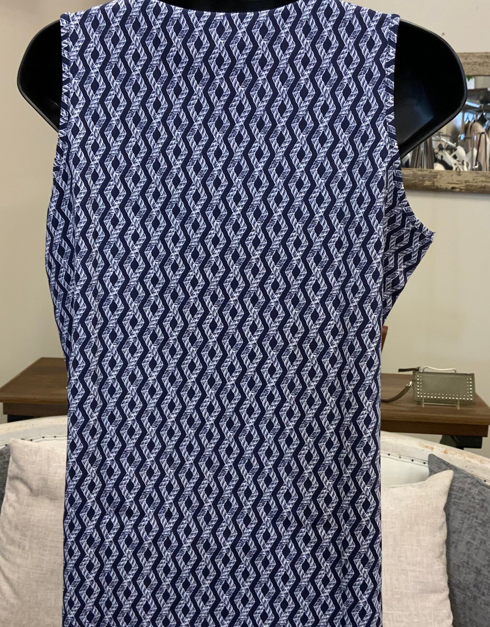 Lulu B Lulu B RPNW Navy/White V-Neck Sleeveless  Top