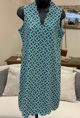 Lulu B Lulu B  GDEN Green/Navy Print  V- Neck Sleeveless Dress