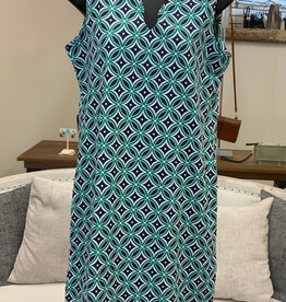 Lulu B Lulu B  GDEN Green/Navy Print  V- Neck Sleeveless Dress