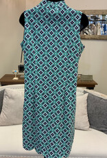 Lulu B Lulu B  GDEN Green/Navy Print  V- Neck Sleeveless Dress