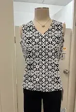 Lulu B Lulu B GHBK Black/White  Geometric  V-Neck Sleeveless  Top