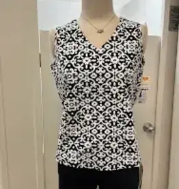 Lulu B Lulu B GHBK Black/White  Geometric  V-Neck Sleeveless  Top