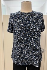 Bali Bali Navy Print Round Neck Short Sleeve Top