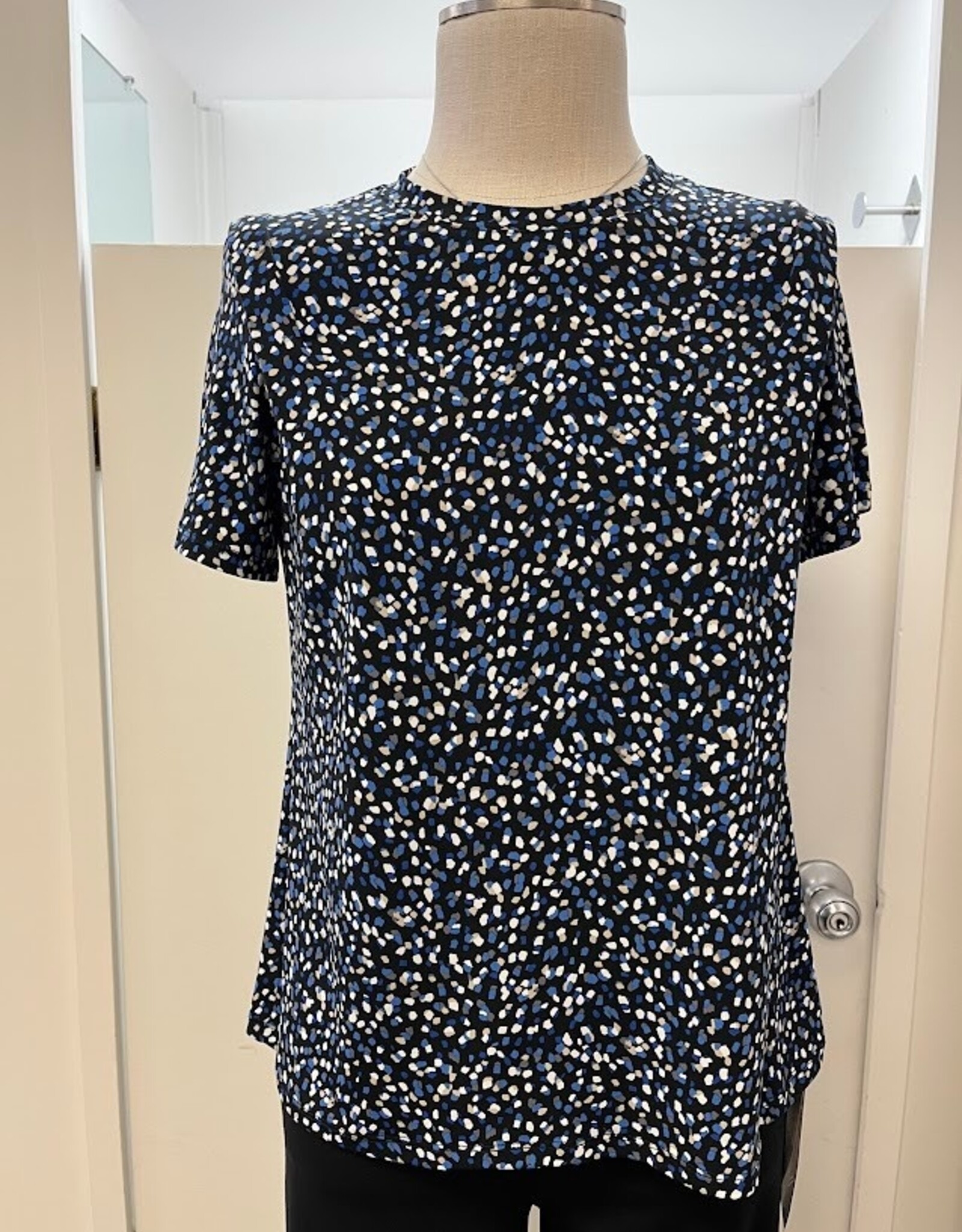 Bali Bali Navy Print Round Neck Short Sleeve Top