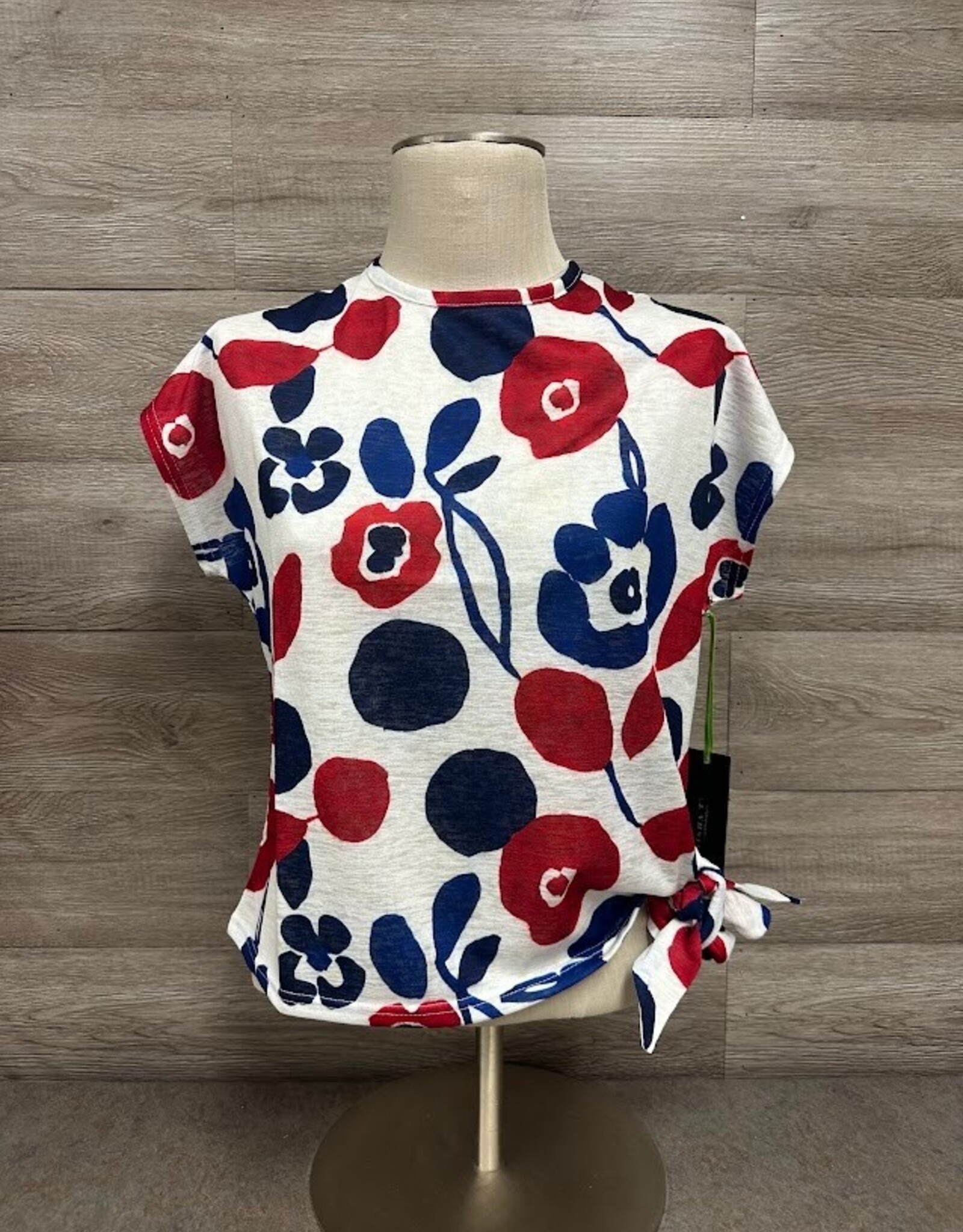 Trisha Tyler Trisha Tyler Red/White Floral Side Tie Top Top