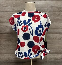 Trisha Tyler Trisha Tyler Red/White Floral Side Tie Top Top