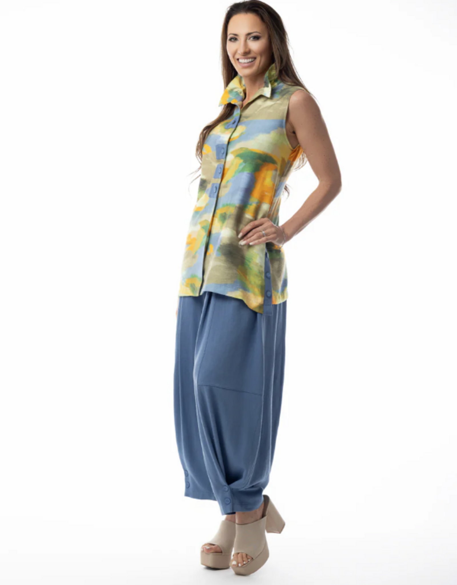 Pure Essence Pure Essence 648-4998 Sunset Coast Collard Button Front Sleeveless Top