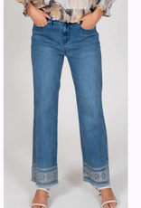 GG Jeans GG Jeans Med Blue Wash Straight Leg Embroidered  Hem Detail