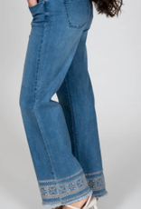 GG Jeans GG Jeans Med Blue Wash Straight Leg Embroidered  Hem Detail