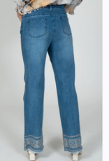 GG Jeans GG Jeans Med Blue Wash Straight Leg Embroidered  Hem Detail