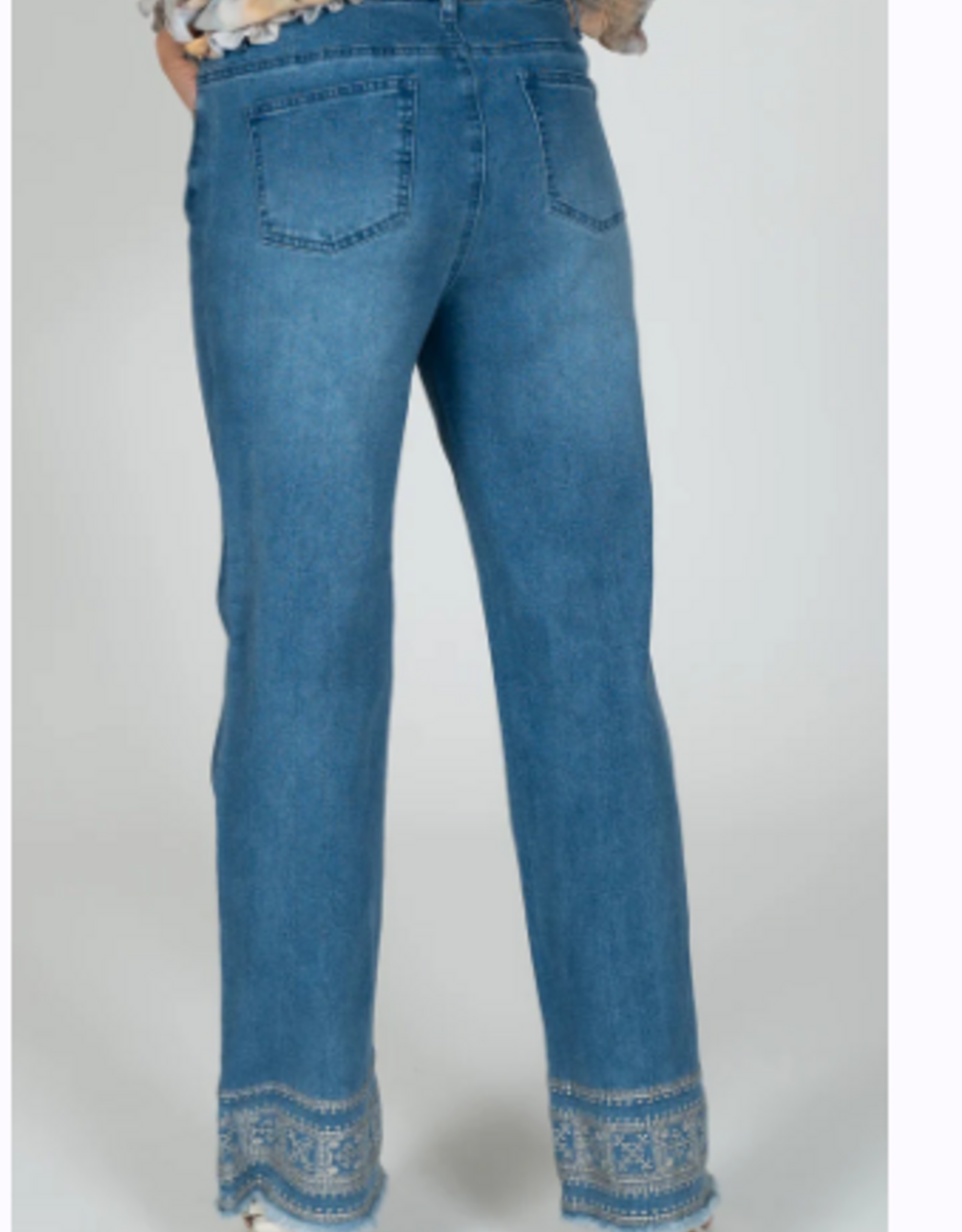 GG Jeans GG Jeans Med Blue Wash Straight Leg Embroidered  Hem Detail