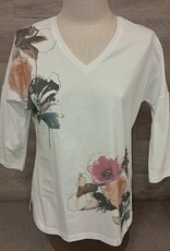 GG Jeans GG  Jeans  White  Floral Print Short V-Neck Sleeve Top