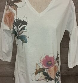 GG Jeans GG  Jeans White  Floral Print Short V-Neck Sleeve Top