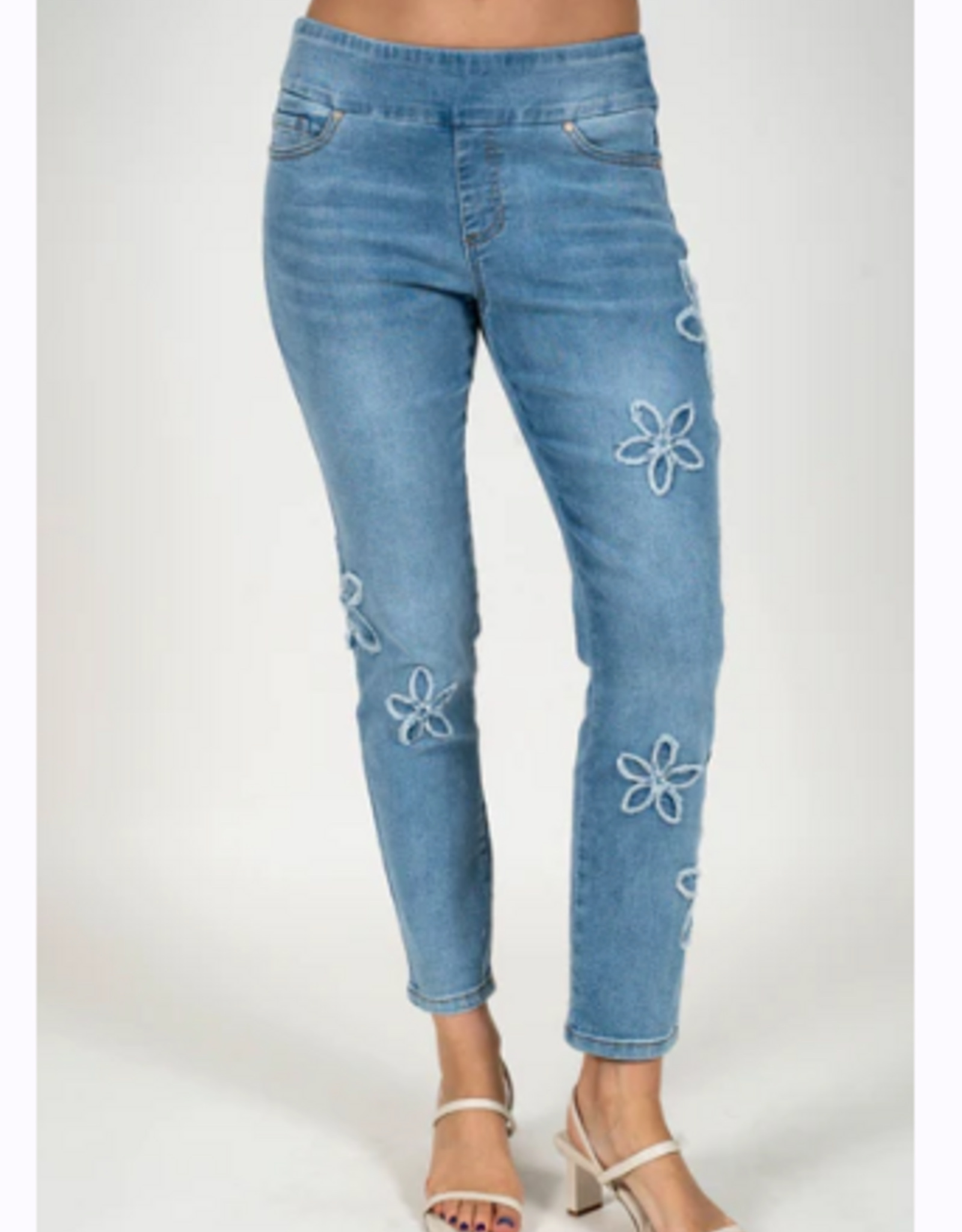 GG Jeans GG Jeans  Med Blue Wash Floral Applique  Ankle Jean