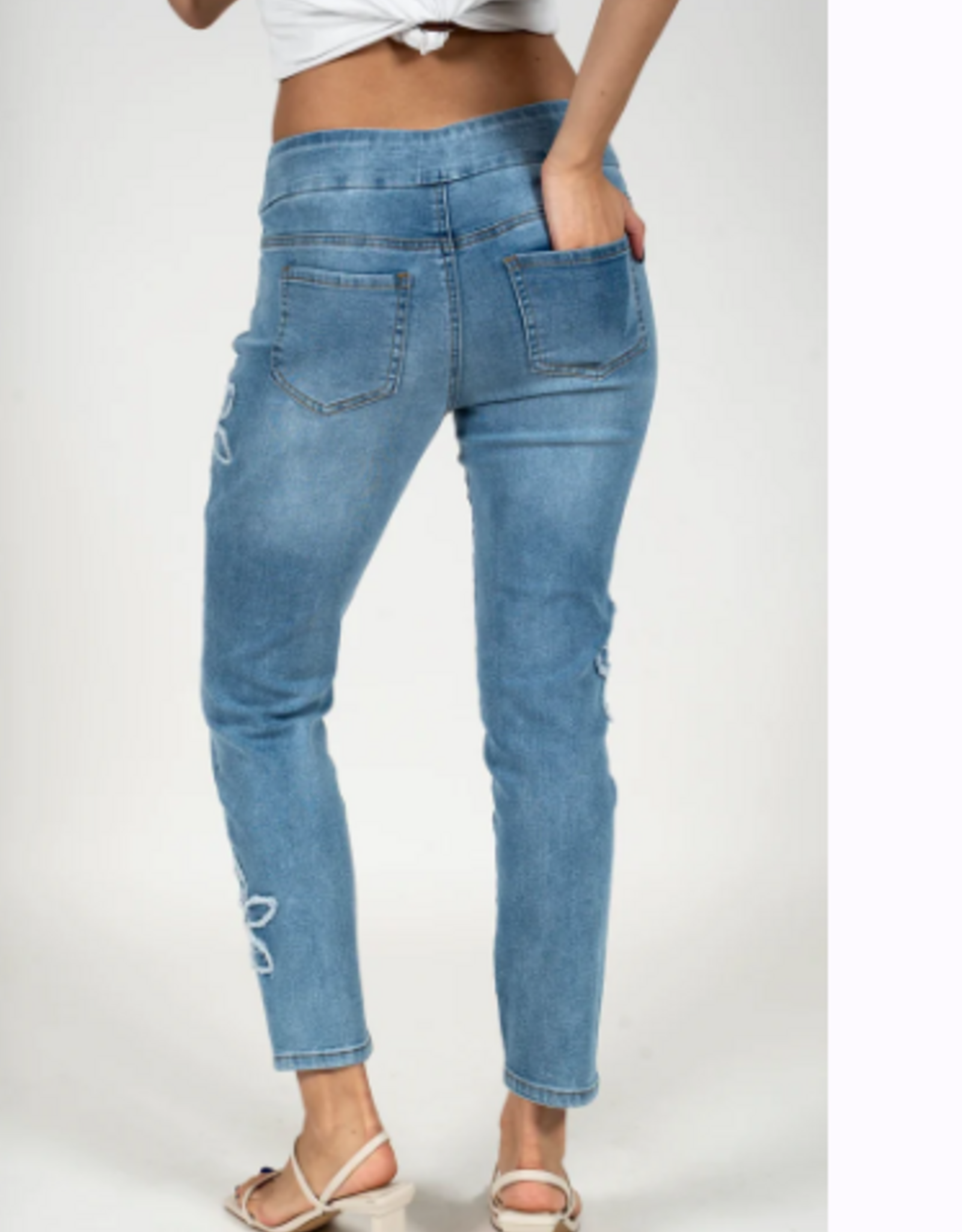 GG Jeans GG Jeans  Med Blue Wash Floral Applique  Ankle Jean