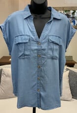 GG Jeans GG  Jeans Chambray Button Up  Short Sleeve Top