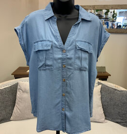 GG Jeans GG  Jean Chambray Button Up  Short Sleeve Top
