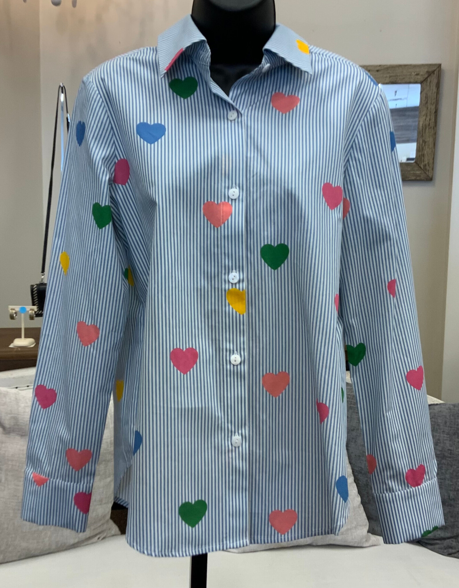 GG Jeans GG  Jeans Heart Print On Stripe Print L/S Button Up