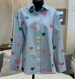 GG Jeans GG  Jeans Heart Print On Stripe Print L/S Button Up