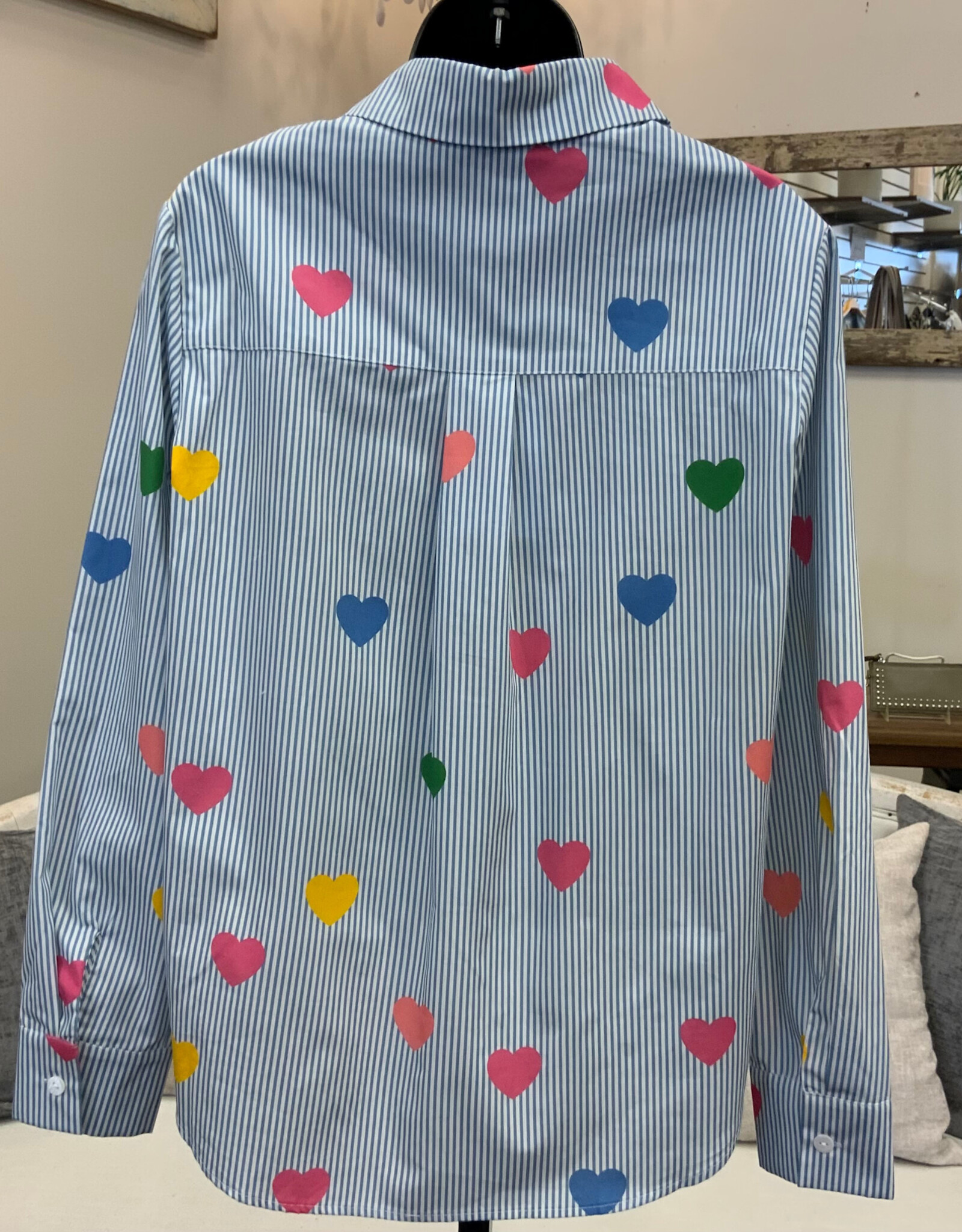 GG Jeans GG  Jeans Heart Print On Stripe Print L/S Button Up