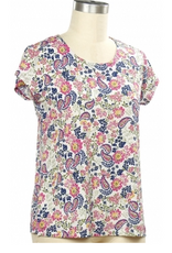 N Touch Southern Lady Quiet Meadow Print  Round Neck S/S Petite Top