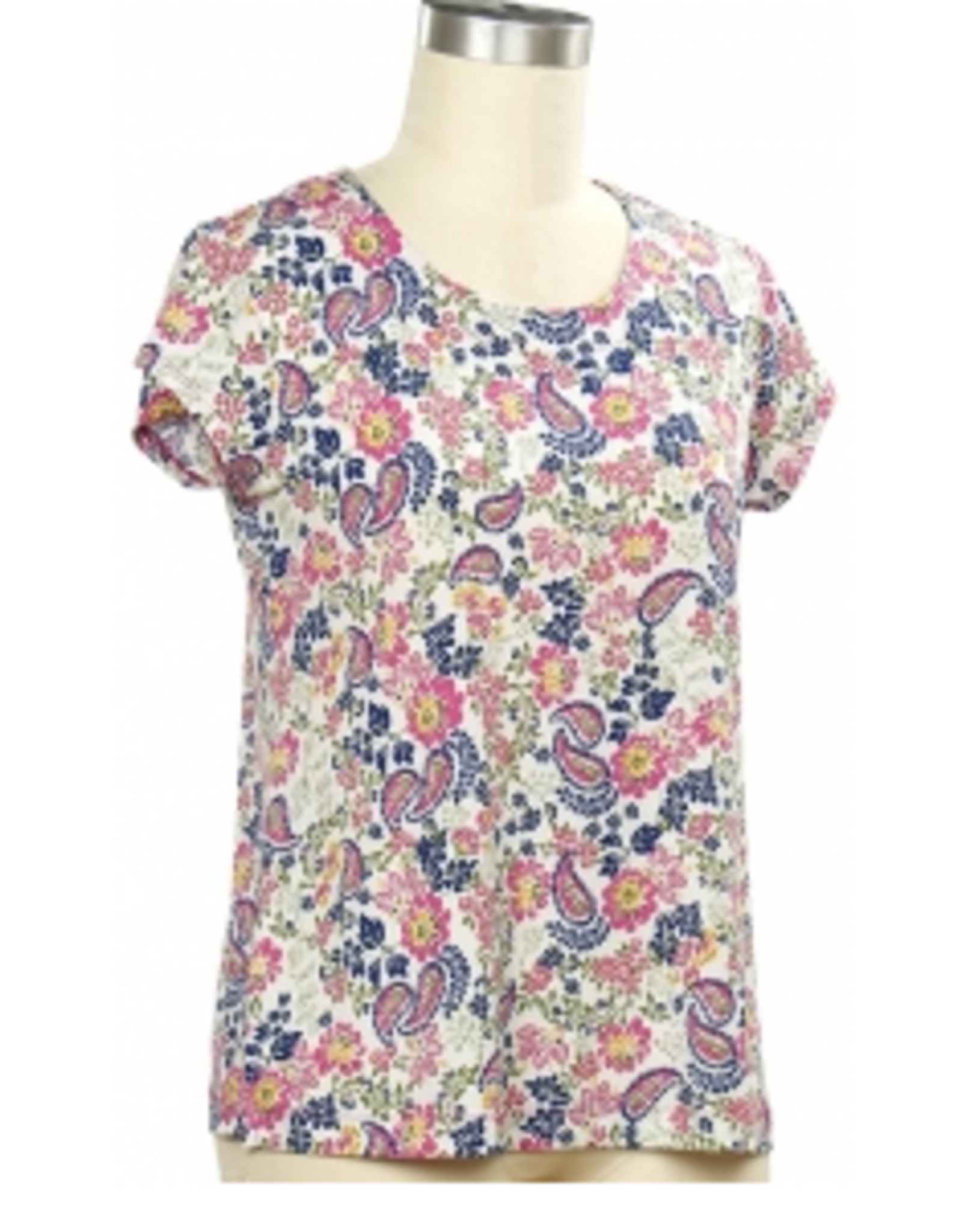 N Touch Southern Lady Quiet Meadow Print  Round Neck S/S Petite Top