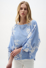Joseph Ribkoff Joseph Ribkoff 262067 Blue/Vanilla Stripe/Floral Boat Neck Puff Sleeve Top