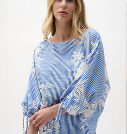Joseph Ribkoff Joseph Ribkoff 262067 Blue/Vanilla Stripe/Floral Boat Neck Puff Sleeve Top