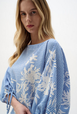 Joseph Ribkoff Joseph Ribkoff 262067 Blue/Vanilla Stripe/Floral Boat Neck Puff Sleeve Top