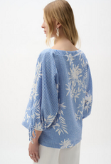 Joseph Ribkoff Joseph Ribkoff 262067 Blue/Vanilla Stripe/Floral Boat Neck Puff Sleeve Top