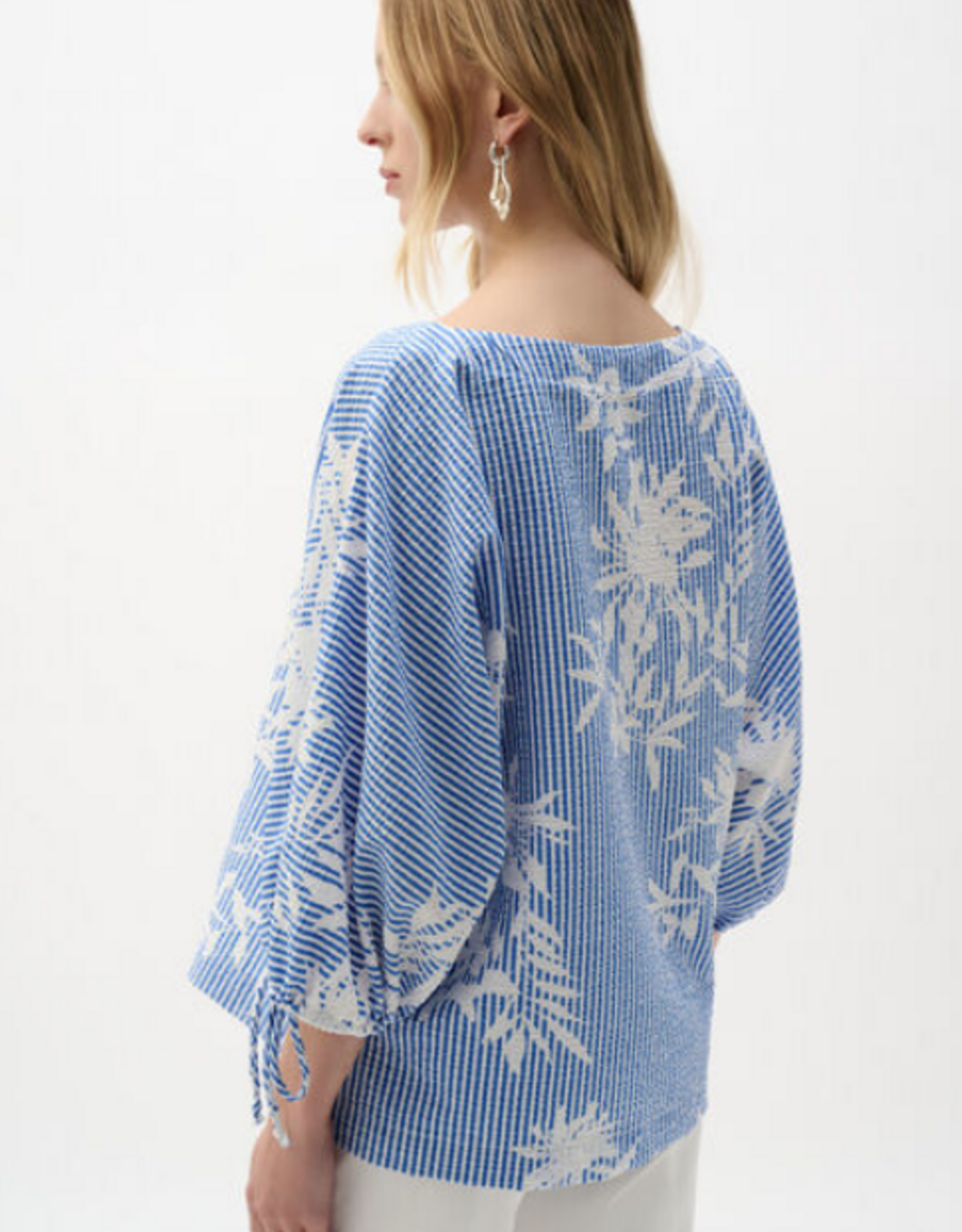 Joseph Ribkoff Joseph Ribkoff 262067 Blue/Vanilla Stripe/Floral Boat Neck Puff Sleeve Top