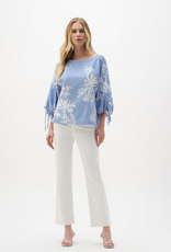 Joseph Ribkoff Joseph Ribkoff 262067 Blue/Vanilla Stripe/Floral Boat Neck Puff Sleeve Top