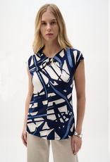 Joseph Ribkoff Joseph Ribkoff 262216 Navy/Vanilla Abstract Keyhole Neck Slvless Top