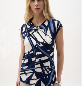 Joseph Ribkoff Joseph Ribkoff Navy/Vanilla Abstract Keyhole Neck Slvless Top