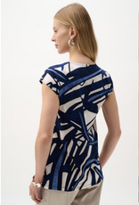 Joseph Ribkoff Joseph Ribkoff 262216 Navy/Vanilla Abstract Keyhole Neck Slvless Top