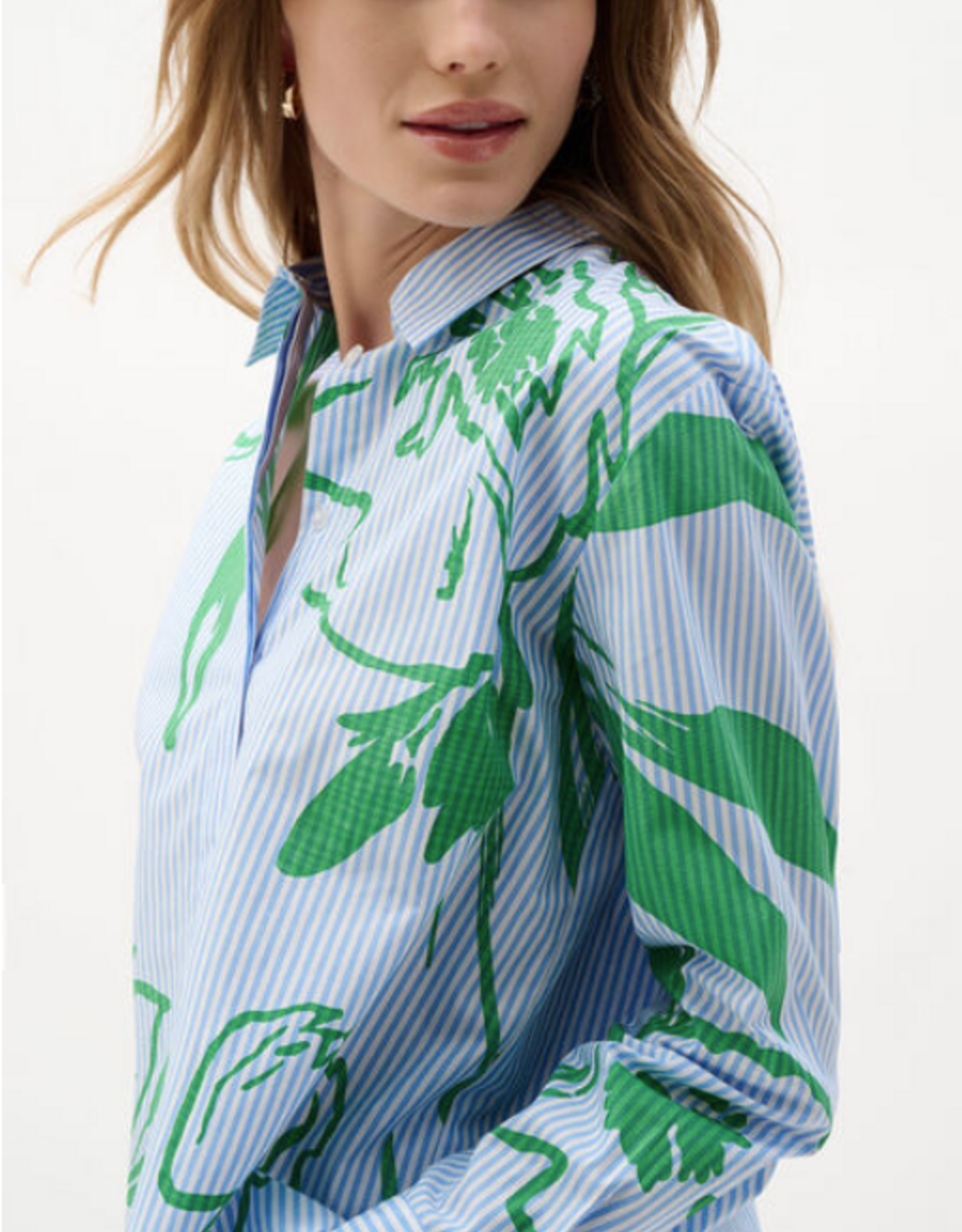 Joseph Ribkoff Joseph Ribkoff 262951 Blue/Vanilla Stripe Green Floral L/S Button Up Top
